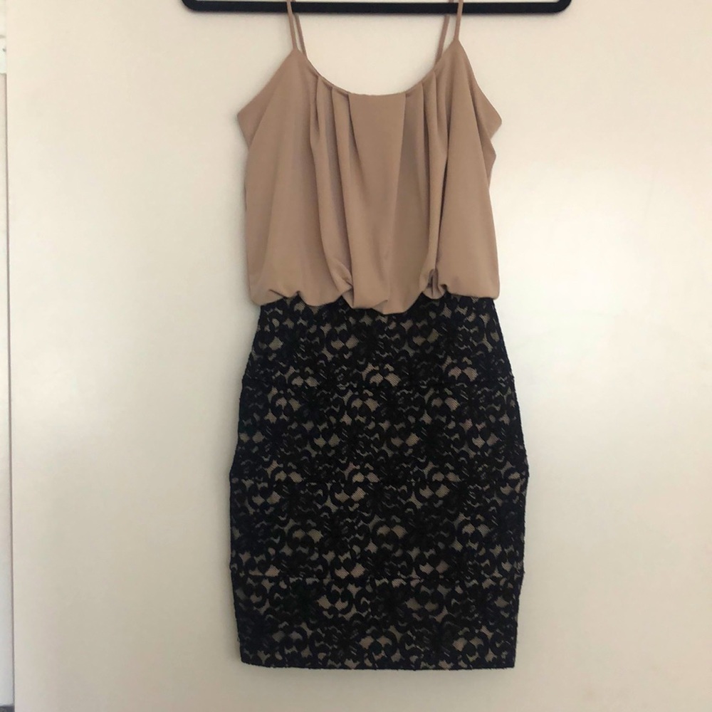 Sweet Storm Gold Mini Dress with Black Lace Skirt